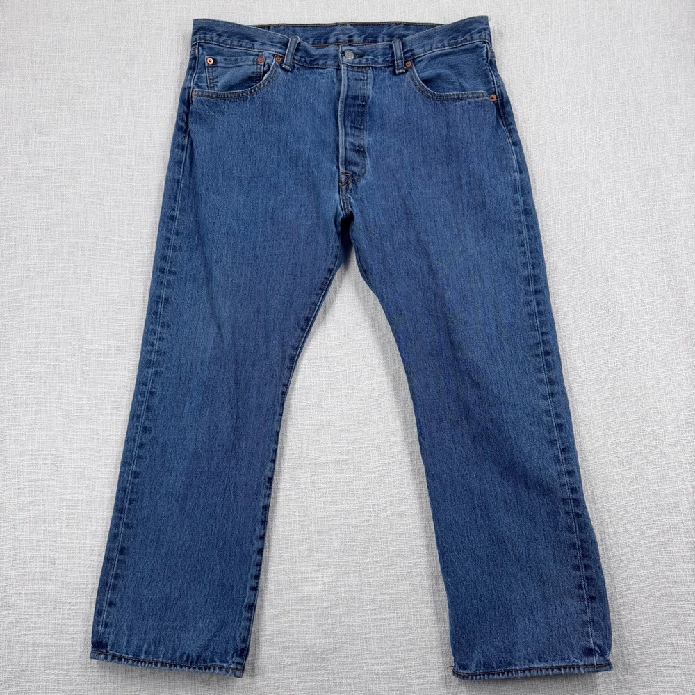 Levis 501 Original Fit Mens 38x28 Blue Denim Straight Leg Button Fly Jeans